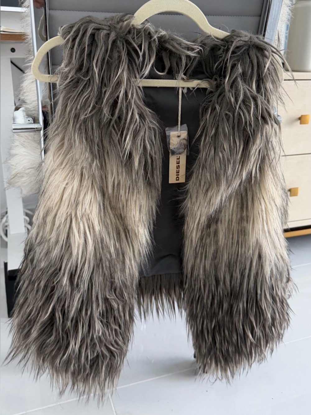 Diesel Gray Shag Faux Fur Vest